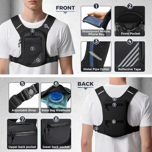 ركض حقيبة صدر على الظهر على ظهر حقيبة الظهر مع 800 مل من المثانة المائية ، وسترة خفيفة الوزن للنساء للنساء مع حامل الهاتف ، وتخزين إضافي للتنزه في ماراثون ركوب الدراجات في المشي لمسافات طويلة in Kuwait