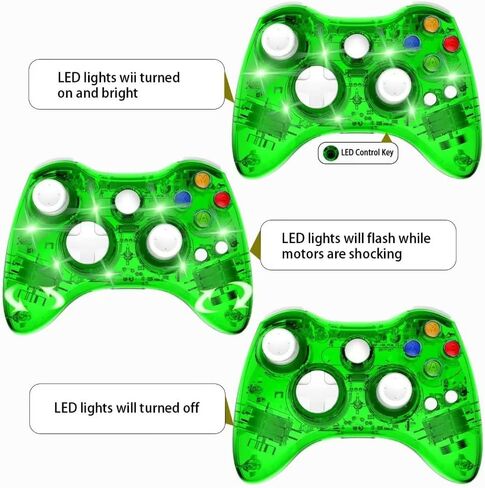 USONLINE911 2.4 جيجا هرتز اللاسلكي ألعاب Gamepad Gaming Joypad Controller مدمج مع 7-LELS مع وظيفة وميض متوافقة مع Xbox 360-الأزرق in Kuwait