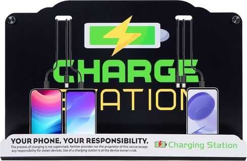 Wall Mount Charging Station with 8 Ports Phone Charger with Type-C,Android Port | Applicable for Applicable Airport Hospitals Banks Hotel and Public Places (Black) in Saudi Arabia