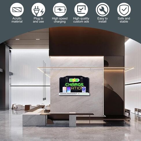 Wall Mount Charging Station with 8 Ports Phone Charger with Type-C,Android Port | Applicable for Applicable Airport Hospitals Banks Hotel and Public Places (Black) in Saudi Arabia