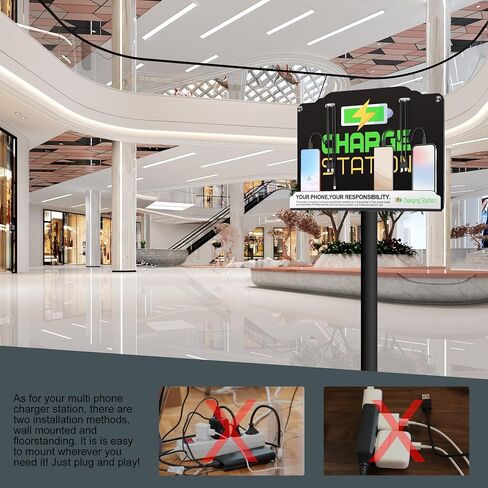 Wall Mount Charging Station with 8 Ports Phone Charger with Type-C,Android Port | Applicable for Applicable Airport Hospitals Banks Hotel and Public Places (Black) in Saudi Arabia