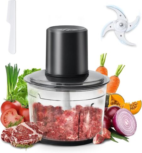 Olayks Meat Grinder Electric, 2.2L Stainless Steel Food Processor and Chopper with 4 Sharp Blades, 350W, 2 Speed Modes, for Meat, Baby Food, Vegetables, Fruits, Nuts,8 Cups, Black in Kuwait