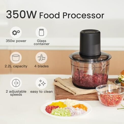 Olayks Meat Grinder Electric, 2.2L Stainless Steel Food Processor and Chopper with 4 Sharp Blades, 350W, 2 Speed Modes, for Meat, Baby Food, Vegetables, Fruits, Nuts,8 Cups, Black in Kuwait