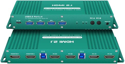 GiantMatrix Display Port HDMI KVM Switch 2 Monitors 2 Computers（DP+HDMI），Dual Monitor kvm Switch displayport hdmi，8K@60Hz 4K@60Hz 4K@144Hz 4K@175Hz with Hotkey ，HDR10+ with Cables. in Kuwait