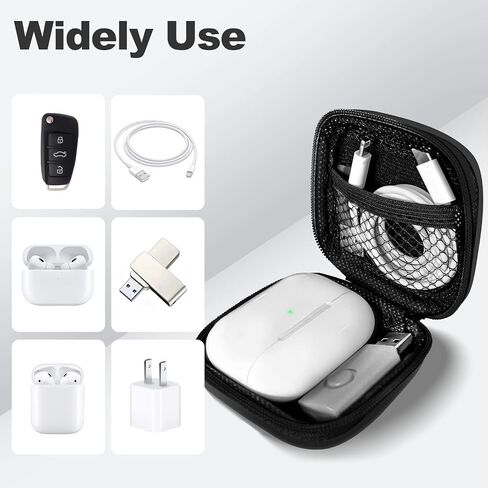 Square Earbud Case Portable EVA Carrying Case Storage Bag Cell Phone Accessories Organizer with Carabiner for Earphone, Earbud, Earpieces, SD Memory Card, Camera Chips,Black in Kuwait