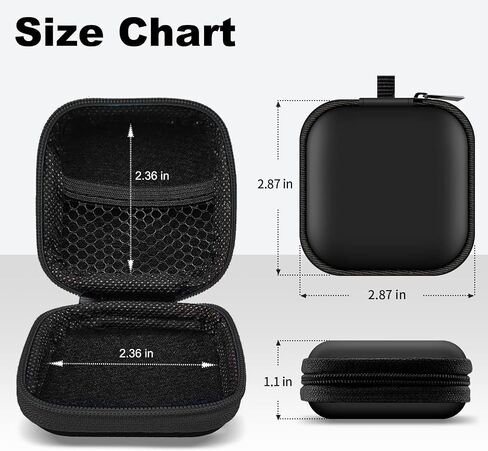 Square Earbud Case Portable EVA Carrying Case Storage Bag Cell Phone Accessories Organizer with Carabiner for Earphone, Earbud, Earpieces, SD Memory Card, Camera Chips,Black in Kuwait