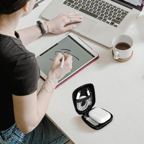 Square Earbud Case Portable EVA Carrying Case Storage Bag Cell Phone Accessories Organizer with Carabiner for Earphone, Earbud, Earpieces, SD Memory Card, Camera Chips,Black in Kuwait