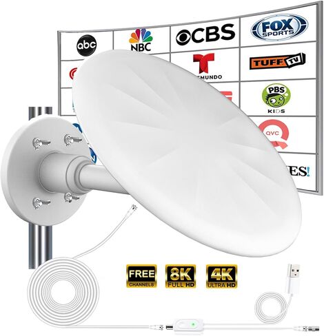 Outdoor TV Antenna for Digital TV, 720° Long Range Omni Directional Reception Digital HD Antenna Signal, with Super Signal Booster, 35ft HDTV Cable, for Attic/Camping/RV/Boat, 2025 Latest (White) in Kuwait