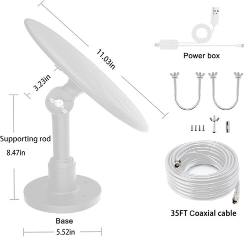 Outdoor TV Antenna for Digital TV, 720° Long Range Omni Directional Reception Digital HD Antenna Signal, with Super Signal Booster, 35ft HDTV Cable, for Attic/Camping/RV/Boat, 2025 Latest (White) in Kuwait