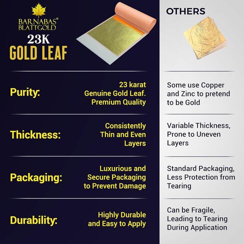 Barnabas Blattgold: 23.75K Gold Leaf Sheets [10 sheets, Transfer Leaf, 3.4 inch] - aka Gold Foil Sheets, Real Gold Leaf sheets for painting, gold leaf sheets for craft, gold leaf foil sheets in Saudi Arabia