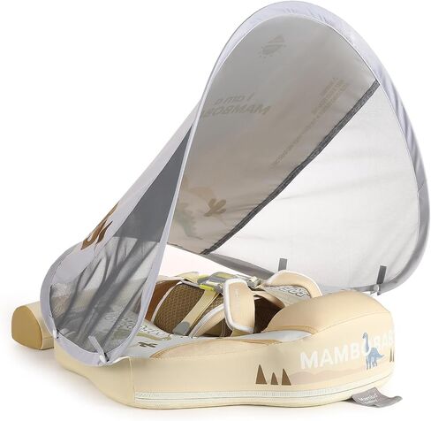 GENTEACO Newest Mambobaby Baby Swim Float with Canopy Non-Inflatable Infant Pool Float with Tail 3-24 Months Avoid Flip Solid Skin-Friendly Material for Toddler Boys Girls in Kuwait