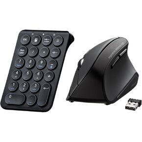 Sanwa erg10n Silent Click Wireless Ergo Mouse + Bluetooth Numeric Keypad Set ، الماوس العمودي القابل للبرمجة ، وسادة رقم مفتاح عشرة لاسلكية ، متوافقة مع Mac ، Windows ، الكمبيوتر المحمول ، الكمبيوتر الشخصي