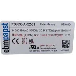 K3G630-AR02-01 380/480V 10.3A 6750W 1500RPM coolig Fan