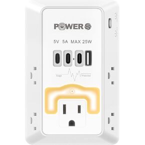 Electrical Outlet Extender with USB Ports(2C2A), Snug Wall Outlet with Night Light, Surge Protector, Wall Plug Adapter for Multiple Devices, Wall Socket Expander