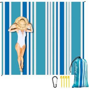 79" X 83" Beach Blanket Waterproof sandproof for 4-8 Adults, Picnic Blankets with 4 Stakes & 4 Pockets, Lightweight Outdoor Beach Mat for Travel, Camping