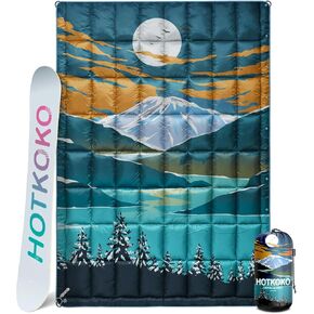 Down Camping Blanket,Warm Puffy Lightweight Camp Blanket Outdoor Travel Quilt for Sleep,Stadium, Hiking & Festivals | Water Resistant, Packable & Compact