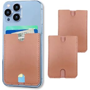 3 Pack Phone Card Holder for Back of Phone, Leather Phone Wallet Stick On, Credit Card Holder for Phone Case Compatible with iPhone, Samsung, Android and All Cell Phone (Blush Pink)