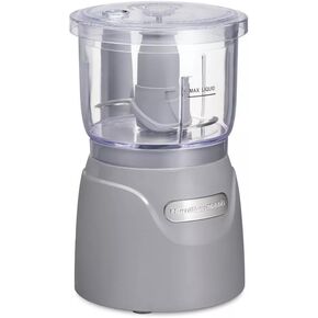 Hamelton~Beach 3-Cup Stack & Press Food Chopper – Compact Electric Mini Processor with Stainless Steel Blades, 350W Motor, Dishwasher-Safe Parts – Gray