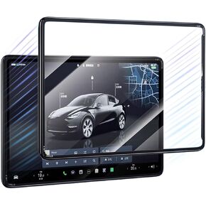 Upgrade 2-in-1 Screen Protector for Tesla Model Y (2025-2020) & Model 3 (2023-2017) Tempered Glass Screen Protector with PC Frame Designed for Tesla Model Y/3 Accessories [Anti-Scratch No Glare]