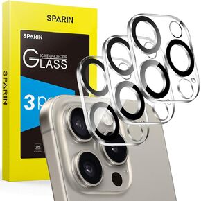 SPARIN Pack of 3 Camera Protection for iPhone 16 Pro/iPhone 16 Pro Max Camera, 9H Tempered Glass Protection Film, Camera Protective Film, Anti-Scratch, Ultra HD Clear