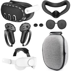 Hard Carrying Case Compatible with Meta Quest 3: Quest 3 Head Strap - VR Face Cover - Controller Grips Cover - Protective Joystick Cover - Lens Cover Protector - Shell Cover
