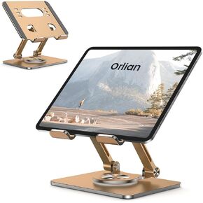 Tablet Stand Holder with Thickened 360°Rotating Base Dual Rod Adjustable Aluminum Stand for All 5.8-12.9" iPad Samsung Phone Tablet Kindle E-Reader and More, Black