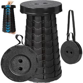 Upgraded Collapsible Stool, Portable Folding Stool with Load Capacity 500lbs for Adults, Sturdy Telescopic Seat for Camping Fishing Hiking BBQ, Black