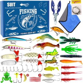 107 Pcs Father Day Fishing Lures Set Gifts for Men, Bass Fishing Tackle Kit with Topwater Baits & Hooks, Birthday for Dad, Husband, Son, Beginner Fisherman, Uncle, Grandpa, Retired Men