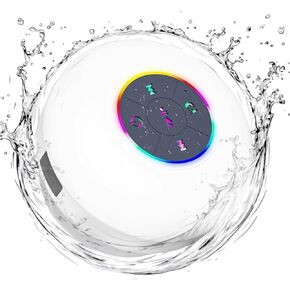 Waterproof Bluetooth Shower Speaker with LED, IPX4 Portable Wireless Hands-Free Mini Speaker, Built-in Mic, Suction Cup (Black)