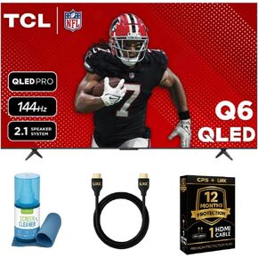 TCL 43-Inch QLED Pro 4K Smart Google TV Bundle - HDR10+, Dolby Vision & Atmos, Voice Remote, 144 Hz VRR, W/ 12 Months CPS Protection, UAX HDMI Cable & Screen Cleaner with Microfiber