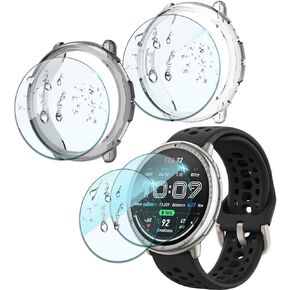 SRcnst Protective Kit Compatible for Amazfit Active 2 - HD clear Screen Protector Film (4+2 Pack, Non-Glass) & TPU Case Cover