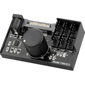 4 Pin 12V PWM Fan Controller 6 Fans Supported, PC Fan Adapter Hub Powered by SATA and DC 5525, Cooling Fan Speed Knob with Max Total 60W 5A Output