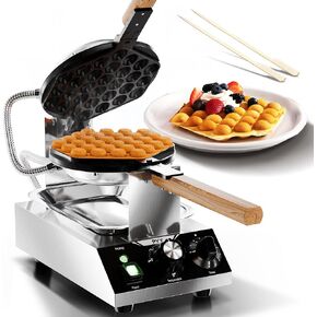 PYY Bubble Waffle Maker - Commercial Egg Puff Waffle Iron Machine, 180° Rotating, Non-stick Coating, 1500W Hong Kong Electric Stainless Steel, 122-482℉, 30 Egg Cones