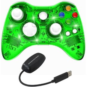 USonline911 2.4Ghz Wireless Gamepad Controller Compatible for Xbox 360 Console, Gaming Joypad with Double Motor Vibration and Built-in with Seven LEDs with Blinking Function - Green in Kuwait