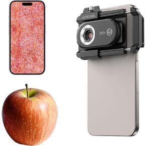 Apexel 200X Phone Microscope Lens Zoom Portable Pocket with CPL Lens and LED/UV Lamp, Inspection of Insect Structures, Flaws in Jewelry, and Circuit Boards,Universal Fixture for iPhone/Android