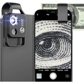 NanoZoom—Nano Zoom 200x for iPhone, 2025 Tech Clip-On Lens, Phone Microscope with CPL Lens/LED Light, Nano Zoom Lens for iPhone 12/13/14/15/16 (Black 200X with CPL)
