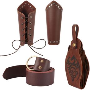 Renaissance Accessories, Leather Viking Belt Medieval Leather Bracers Viking Belt Pouch with Straps Hikes Mug Holder for Men Women