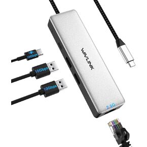 USB C to 2.5 Gbps Ethernet Adapter, WAVLINK 2.5G Ethernet Adapter with 2* USB-A&C 3.2, 100W PD, Compatible with Type C Device to Network for MacBook/XPS etc.
