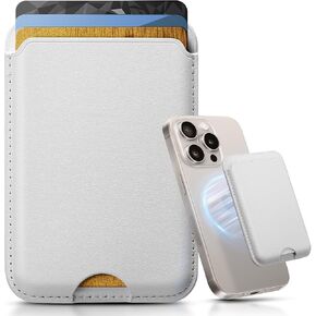 Magnetic Wallet for iPhone 16/15/14/13/12 Series | Secure N52 Magnet Card Holder with RFID Blocking | Slim Faux Leather Phone Wallet Accessory (Snow-White)