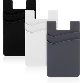 3 Pcs Phone Wallet Case Silicone Card Holder Sleeves for Back of Phone Self-Adhesive ID Cards Pocket Wallets Suitable for Most Smart Phones