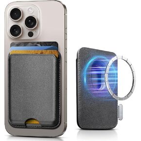 Stronger Magnetic Wallet for iPhone 16/15/14/13/12 Series & for MagSafe Cases | N52 Magnet RFID Blocking Leather Magnetic Card Holder with Powerful Magnets | Holds 3 Cards | Black
