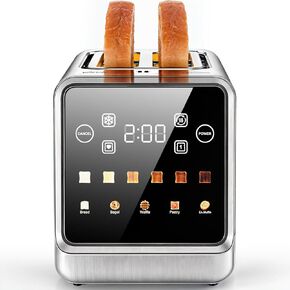 2 Slice Toaster Touch Screen 1.5" Wide Slot, Stainless Steel Digital Toaster with Single Slot Toasting, Memory Function, 5 Bread Types & 6 Shade Settings, 900W