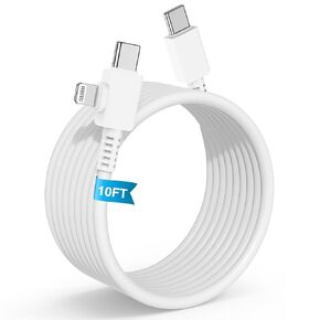 كبل طويل USB C إلى C Cable سريع الشحن 10 قدمًا ، 60 واط من النوع C إلى C CORCH CORGER لـ Apple iPhone 16 Pro Max/16/15 Plus/15 Pro Max ، Macbook Pro 2021/2020/2019/2018 ، iPad 12.9/11 Inch/Mini/Air 5/4 ، Samsung Galaxy