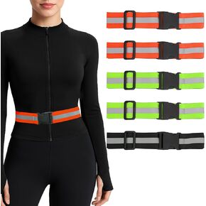 5pcs PT Glow Reflective Belt Running Sash, Lights Vest Waist Straps Reflecting Gear for Walking Cycling At Night Safety Visibility Fit Women Men Kid, Lightweight Adjustable, 1 Black, 2 Orange, 2 Green