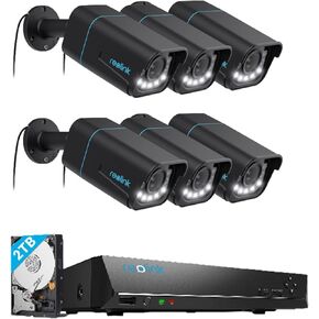 REOLINK 4K 8CH PoE Security Camera System, 6X RLC-811A Black IP Outdoor Cameras Bundle Reolink RLN8-410 8 Channel Network Video Recorder(2TB HDD), 5X Optical Zoom, Human/Vehicle Detection, Spotlights