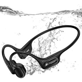 Bone Conduction Swimming Headphones,IP68 Waterproof, Built-in 32GB MP3 Player, Open-Ear Design for Swimming, Surfing, Running & Cycling (Black)