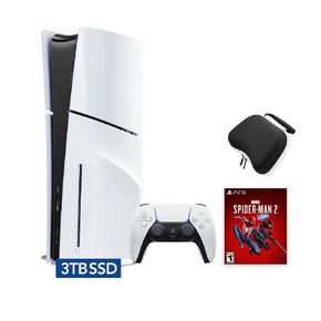 Sony PlayStation 5 Slim Educted 3TB Disc Edition Spider-Man 2 Bundle-White ، Slim PS5 3TB PCIe SSD Gaming Console with C-Gamers Controller Case [لعبة فيديو] [لعبة فيديو] [لعبة فيديو] [لعبة فيديو] [لعبة فيديو] [لعبة الفيديو] [لعبة الفيديو]