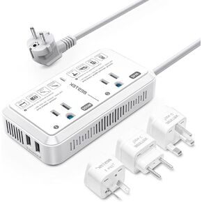 Universal Travel Adapter 220V to 110V Voltage Converter US to Europe 2000W Travel Voltage Converter with 2 USB Ports and EU/UK/AUS Plug Adapter for Hair Dryer/Curling Iron (Black)