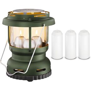 3 Notch-Head Candles + 3Wick Green Candle Lantern