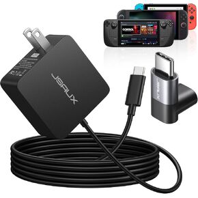 65W USB C Charger, JSAUX 10FT Cable 65 Watt Laptop Wall Fast Charger Compatible with ROG Ally, Steam Deck, MacBook Pro/Air, Chromebook, Huawei Matebook, Dell, Lenovo, ASUS and Any Laptops or Phones